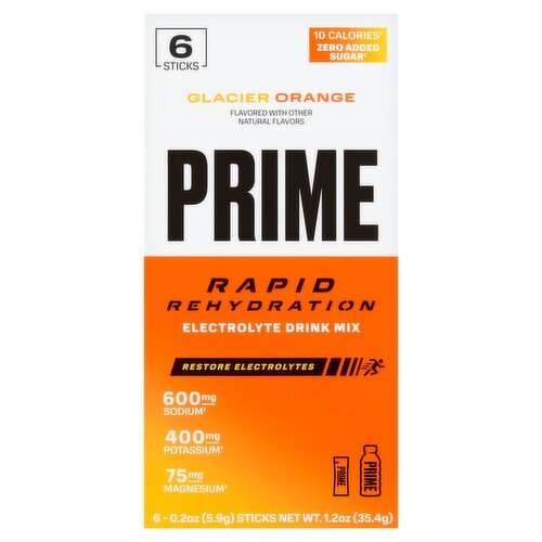 Prime Glacier Orange Rapid Rehydration Electrolyte Drink Mix, 0.2 oz, 6 count