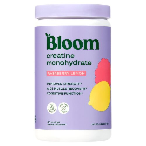 Bloom Creatine Monohydrate Raspberry Lemon Dietary Supplement, 9 oz