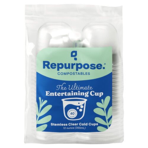 Repurpose Compostables Stemless Clear Cold Cups, 12 ounce