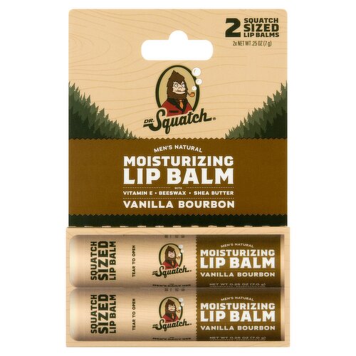 Dr. Squatch Vanilla Bourbon Men's Natural Moisturizing Lip Balm, .25 oz, 2 count