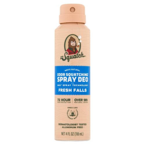 Dr. Squatch Men's Natural Fresh Falls Odor Squatching Spray Deo, 4 fl oz