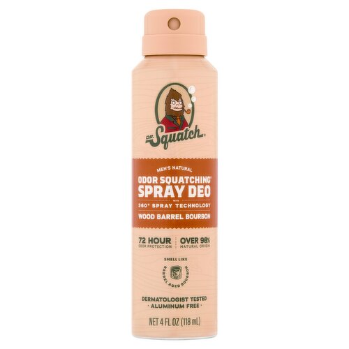 Dr. Squatch Men's Natural Wood Barrel Bourbon Odor Squatching Spray Deo, 4 fl oz