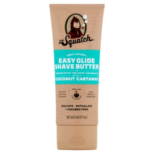 Dr. Squatch Coconut Castaway Men's Natural Easy Glide Shave Butter, 6.0 fl oz