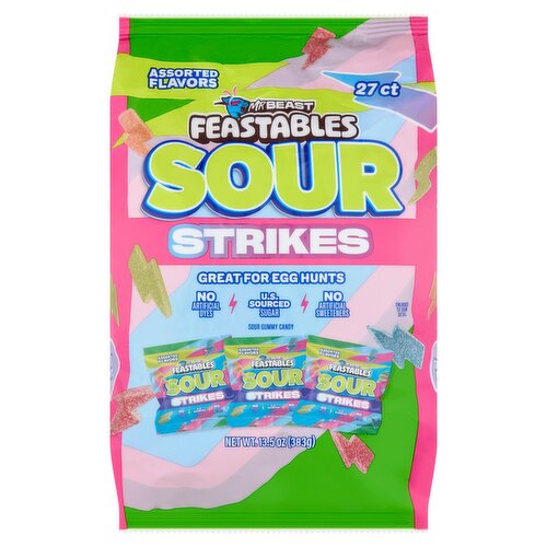 Mr Beast Feastables Sour Strikes Gummy Candy, 13.5 oz