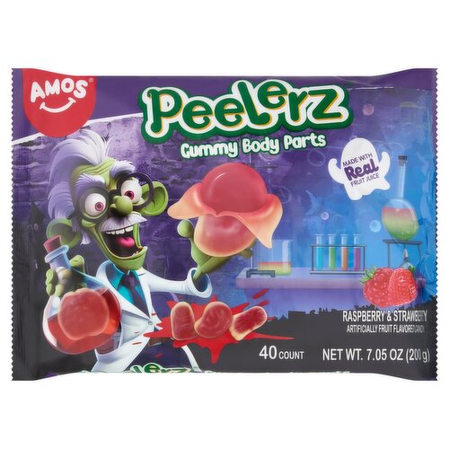 Amos Peelerz Raspberry & Strawberry Gummy Body Parts Candy, 40 count, 7.05 oz