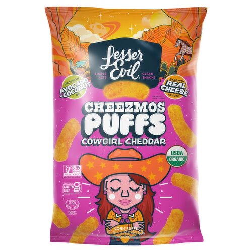 Lesser Evil Cheezmos Cowgirl Cheddar Corn Puffs, 6.5 oz