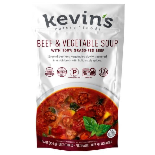 Kevin's Natural Foods Beef & Vegetable Soup with 100% Grass-Fed Beef, 16 oz