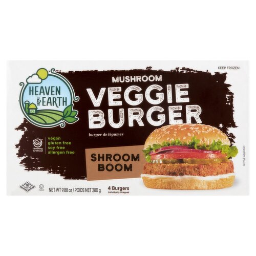 Heaven & Earth Shroom Boom Mushroom Veggie Burger, 4 count, 9.88 oz