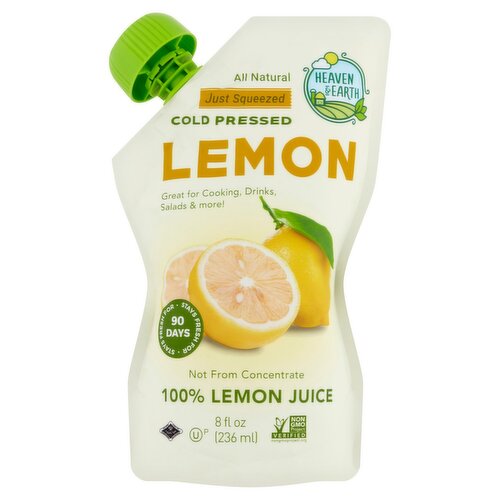 Heaven & Earth Cold Pressed 100% Lemon Juice, 8 fl oz