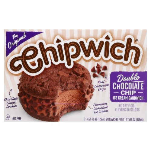 Chipwich The Original Double Chocolate Chip Ice Cream Sandwich, 4.25 fl oz, 3 count