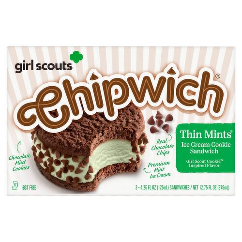 Chipwich Girl Scouts Thin Mints Ice Cream Cookie Sandwich, 4.25 fl oz, 3 count