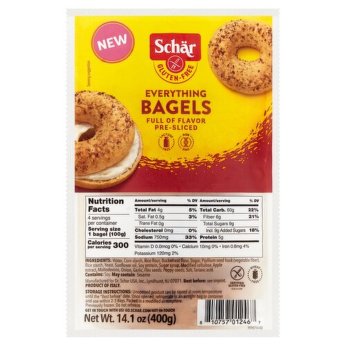 Schär Gluten-Free Full of Flavor Pre-Sliced Everything Bagels, 14.1 oz