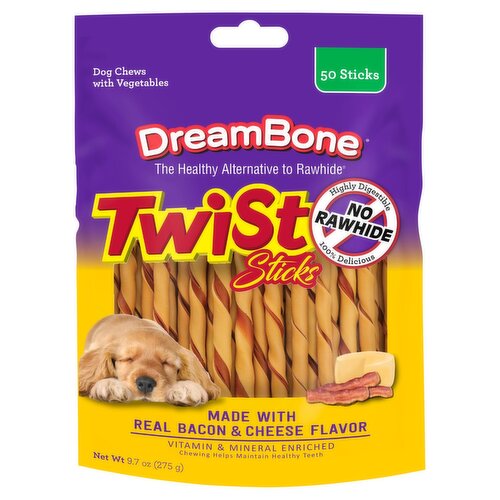 DreamBone Twist Sticks Bacon & Cheese Flavor Dog Chews with Vegetables, 50 count, 9.7 oz