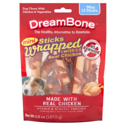 DreamBone Wrapped Mini Sticks Dog Chews with Chicken & Vegetables, 15 count, 6.6 oz