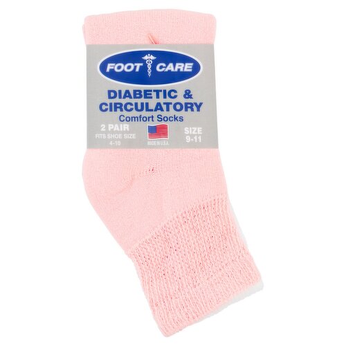 Foot Care Diabetic & Circulatory Pink/White Quarter Comfort Socks, Size 9-11, 2 pair