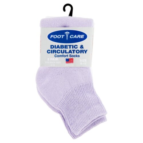 Foot Care Diabetic & Circulatory Lavender/White Ankle-Quarter Comfort Socks, Size 9-11, 2 pair