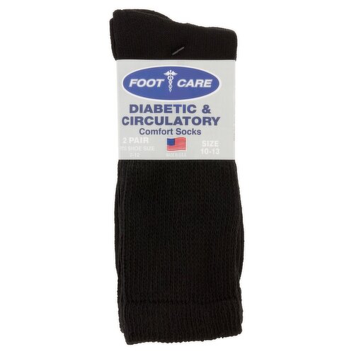 Foot Care Diabetic & Circulatory Black Crew Comfort Socks, Size 10-13, 2 pair