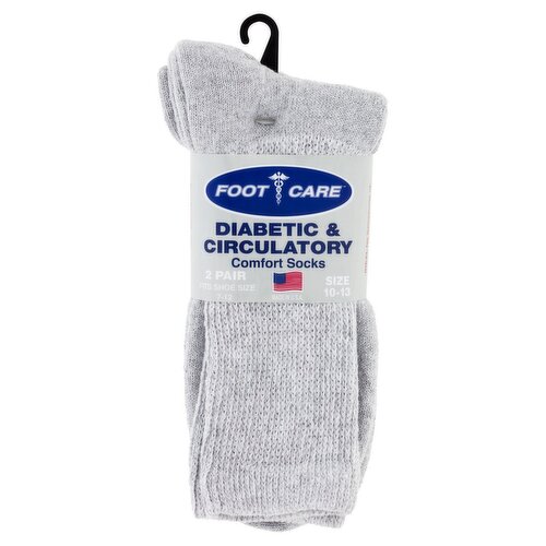 Foot Care Diabetic & Circulatory Grey Crew Comfort Socks, Size 10-13, 2 pair