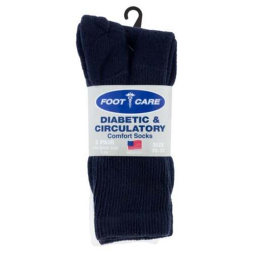 Foot Care Diabetic & Circulatory Navy/White Crew Comfort Socks, Size 10-13, 2 pair