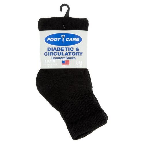 Foot Care Diabetic & Circulatory Quarter Black Comfort Socks, Size 10-13, 2 pair