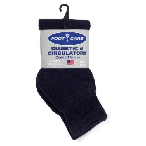 Foot Care Diabetic & Circulatory Navy/White Ankle-Quarter Comfort Socks, Size 10-13, 2 pair