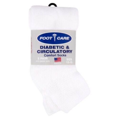 Foot Care Diabetic & Circulatory White Ankle-Quarter Comfort Socks, Size 13-15, 2 pair