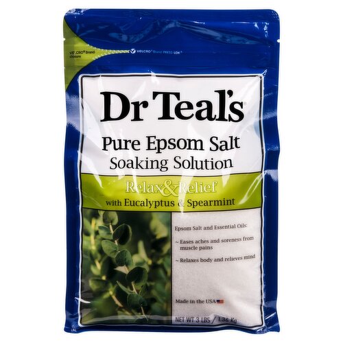 Dr Teal's Pure Epsom Salt Soaking Solution with Eucalyptus & Spearmint, 3 lbs