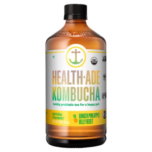 Health-Ade Kombucha Ginger Pineapple Belly Reset Bubbly Probiotic Tea, 16 fl oz