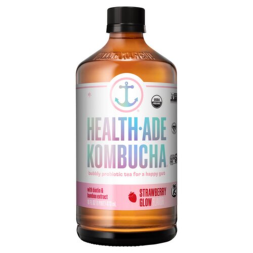 Health-Ade Kombucha Strawberry Glow Flavor Probiotic Tea, 16 fl oz