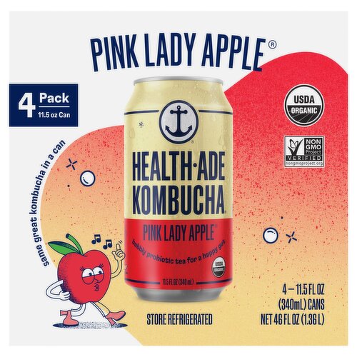 Health-Ade Kombucha Pink Lady Apple Kombucha, 11.5 fl oz, 4 count