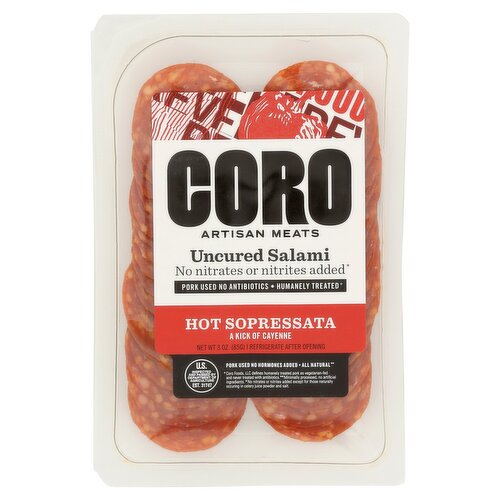 Coro Hot Sopressata Uncured Salami, 3 oz