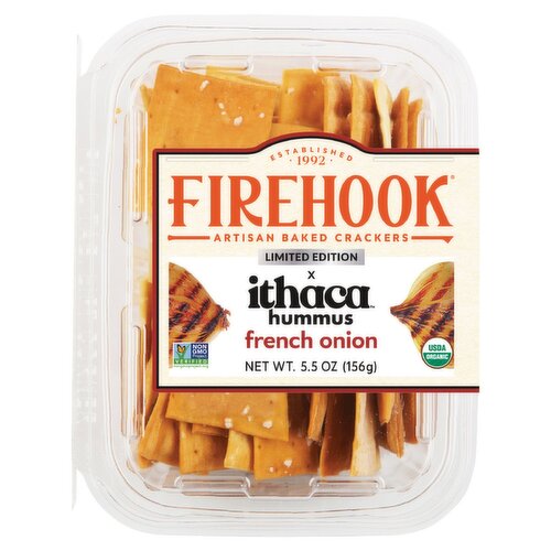 Firehook Ithaca Hummus French Onion Artisan Baked Crackers Limited Edition, 5.5 oz