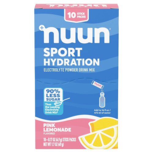 Nuun Sport Hydration Pink Lemonade Flavored Electrolyte Powder Drink Mix, 10 count, 0.17 oz