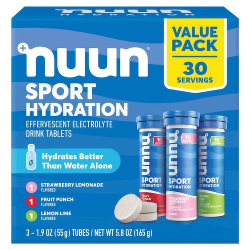 Nuun Sport Hydration Effervescent Electrolyte Drink Tablets Value Pack, 1.9 oz, 3 count