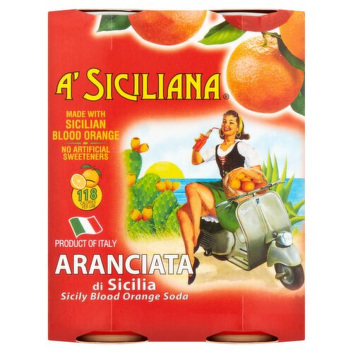 A' Siciliana Sicily Blood Orange Soda, 11.15 fl oz, 4 count