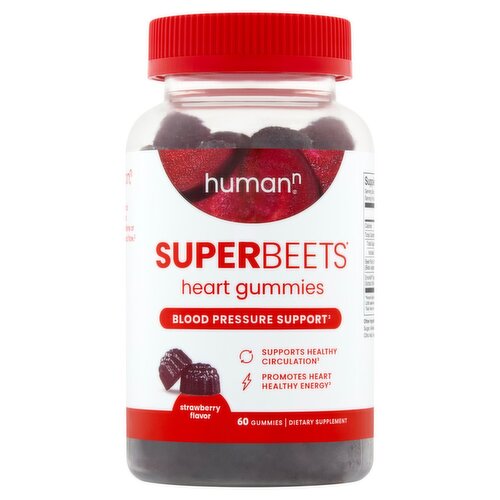 HumanN SuperBeets Strawberry Flavor Heart Gummies Dietary Supplement, 60 count