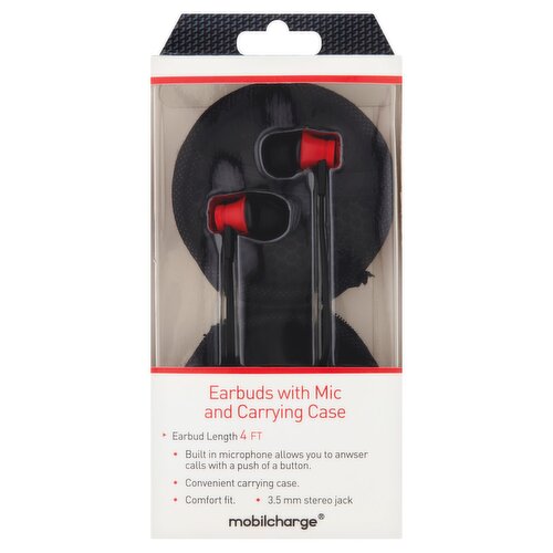 Mobilcharge Earbuds with Mic and Carrying Case