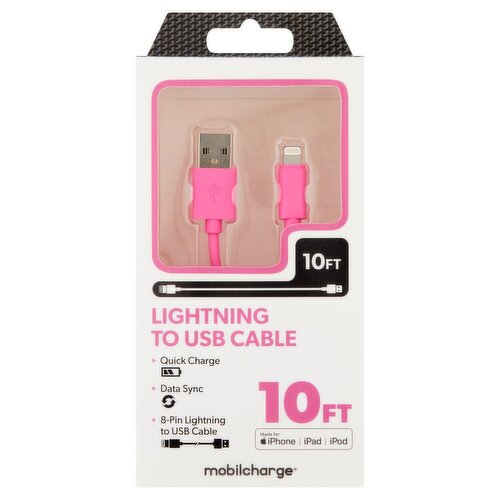 Mobilcharge 10Ft Lightning to USB Cable