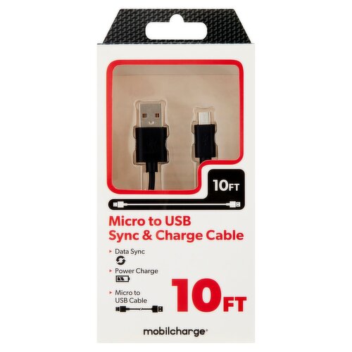 Mobilcharge 10Ft Micro to USB Sync & Charge Cable