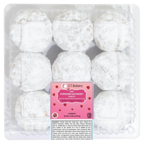 CT Bakery Mini Powdered Raspberry Donuts, 9 count, 12.06 oz