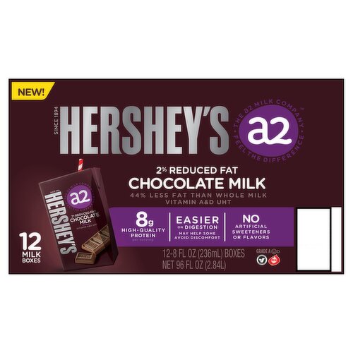 The a2 Milk Company a2 Hershey's 2% Reduced Fat Chocolate Milk, 8 fl oz, 12 count