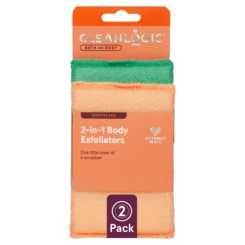 Cleanlogic 2-in-1 Bath and Body Exfoliators Scrubber, 2 count