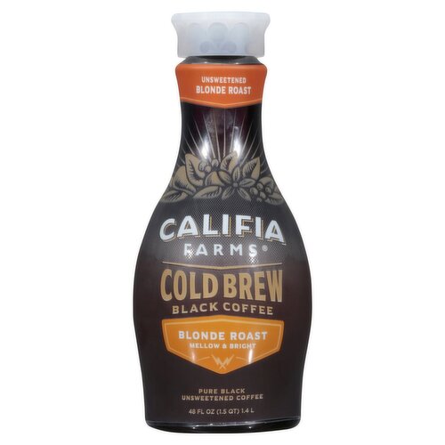 CALIFIA FARMS Unsweetened Blonde Roast Mellow & Bright Cold Brew Black Coffee, 48 fl oz