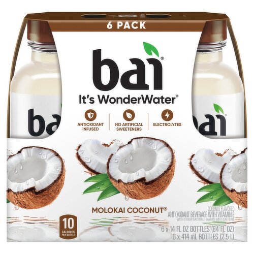 Bai It's WonderWater Molokai Coconut Flavored Antioxidant Beverage, 14 fl oz, 6 count