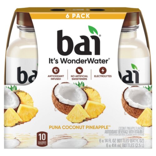 Bai It's WonderWater Puna Coconut Pineapple Flavored Antioxidant Beverage, 14 fl oz, 6 count