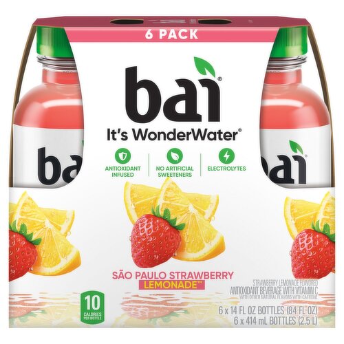 Bai It's WonderWater São Paulo Strawberry Lemonade Flavored Antioxidant Beverage, 14 fl oz, 6 count