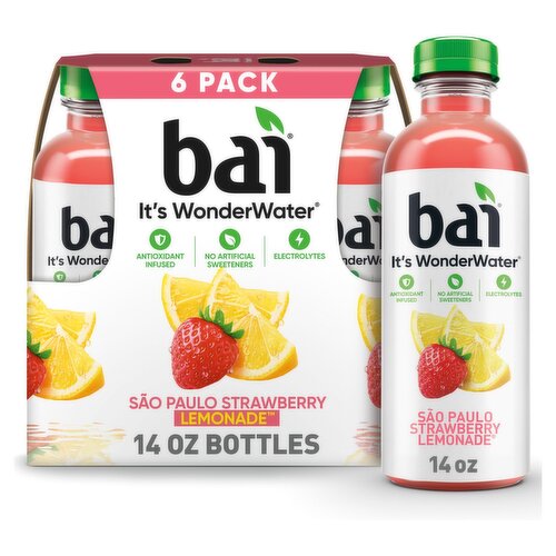 Bai It's WonderWater São Paulo Strawberry Lemonade Flavored Antioxidant Beverage, 14 fl oz, 6 count