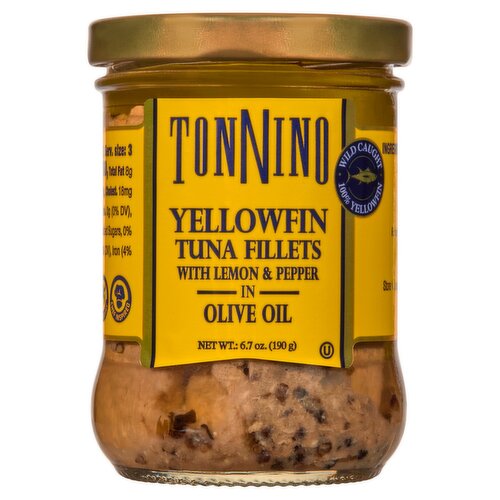 Tonnino Yellowfin Tuna Fillets with Lemon & Pepper in Olive Oil, 6.7 oz
