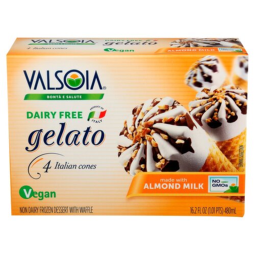 Valsoia Dairy Free Italian Cones Gelato, 4 count, 16.2 fl oz