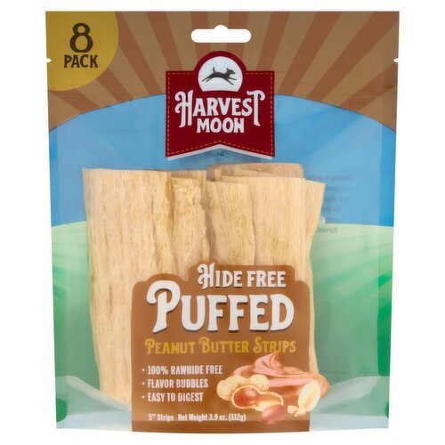 Harvest Moon 5" Hide Free Puffed Peanut Butter Strips Dog Chews, 8 count, 3.9 oz